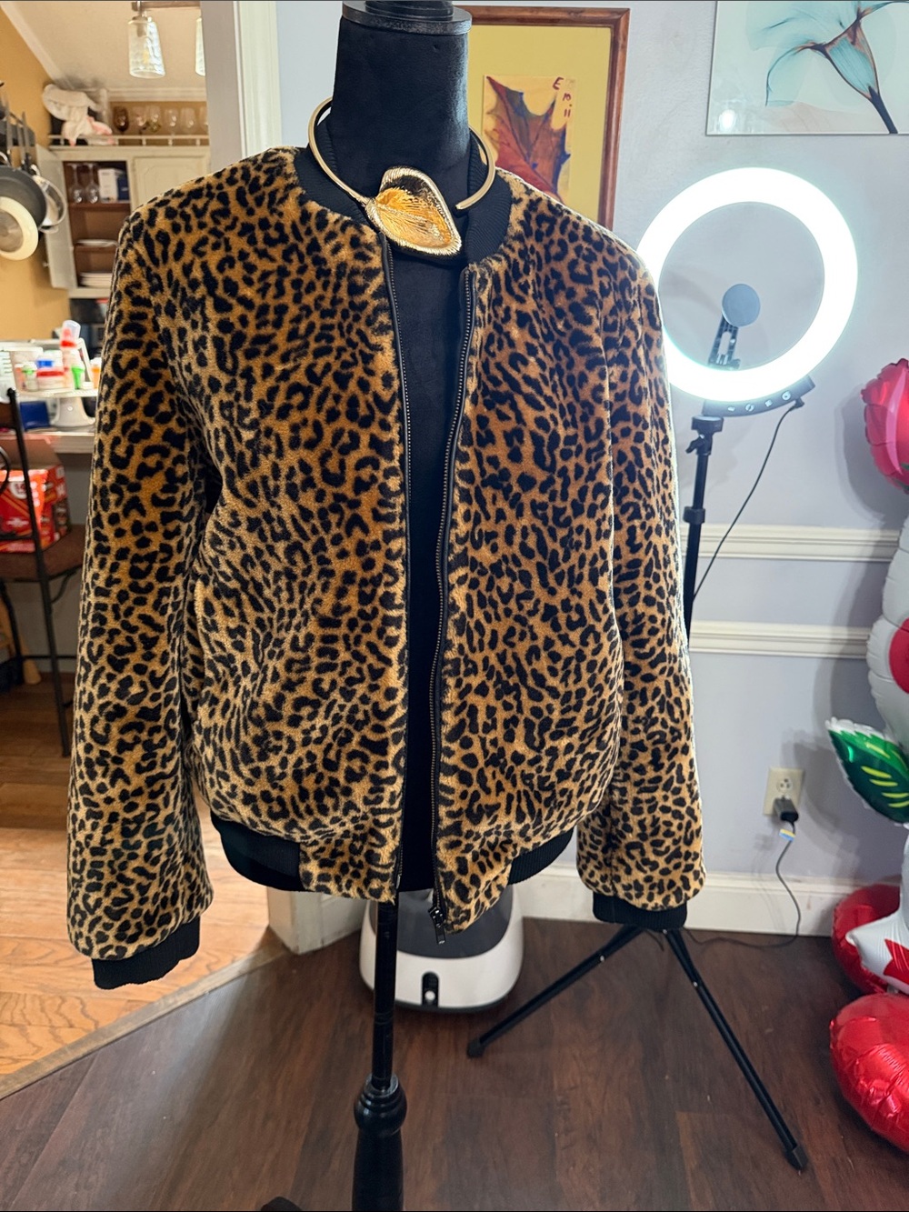 bagatelle Leopard Print Faux Fur Bomber Jacket - Black & Brown